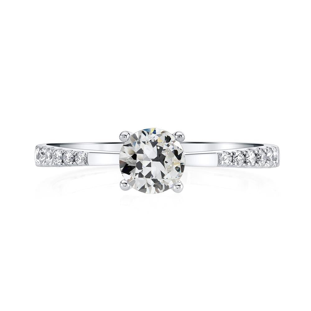 Anello Rotondo Con Vero Diamante Taglio Vecchia Miniera, Gambo Affusolato In Oro 3,50 Carati