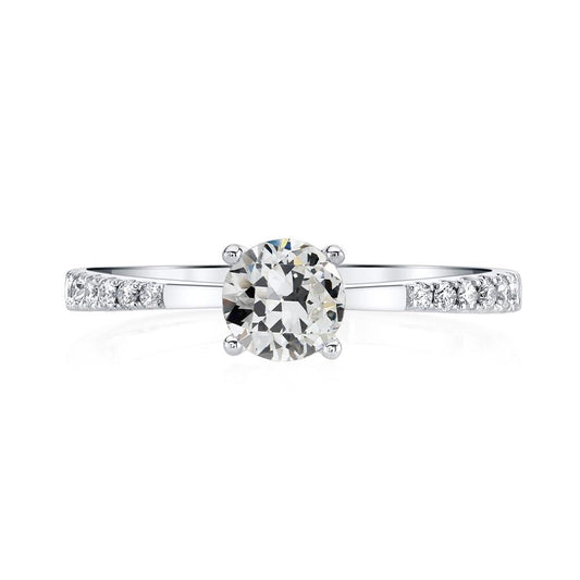 Anello Rotondo Con Vero Diamante Taglio Vecchia Miniera, Gambo Affusolato In Oro 3,50 Carati