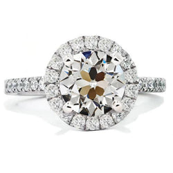 Anello Rotondo Con Vero Diamanti A Taglio Antico, Halo, Anniversario, Pavé, 7 Carati