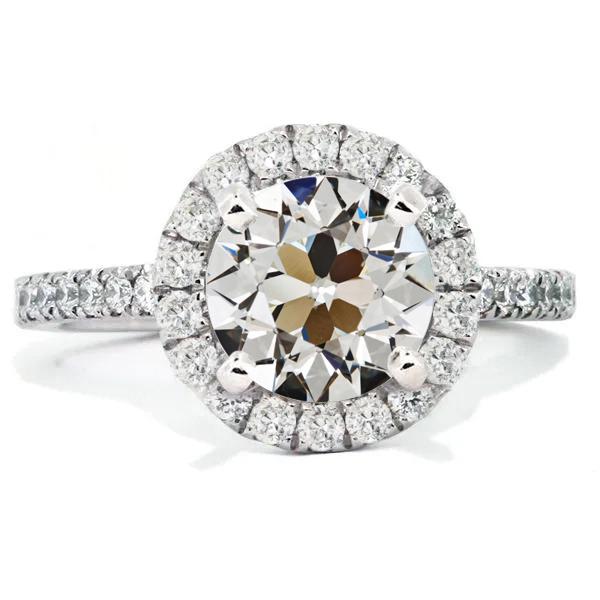 Anello Rotondo Con Vero Diamanti A Taglio Antico, Halo, Anniversario, Pavé, 7 Carati