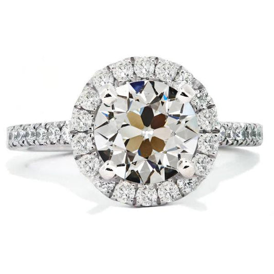 Anello Rotondo Con Vero Diamanti A Taglio Antico, Halo, Anniversario, Pavé, 7 Carati