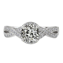 Anello Rotondo Con Vero Diamanti A Taglio Antico, Pavé Intrecciato, 4,50 Carati
