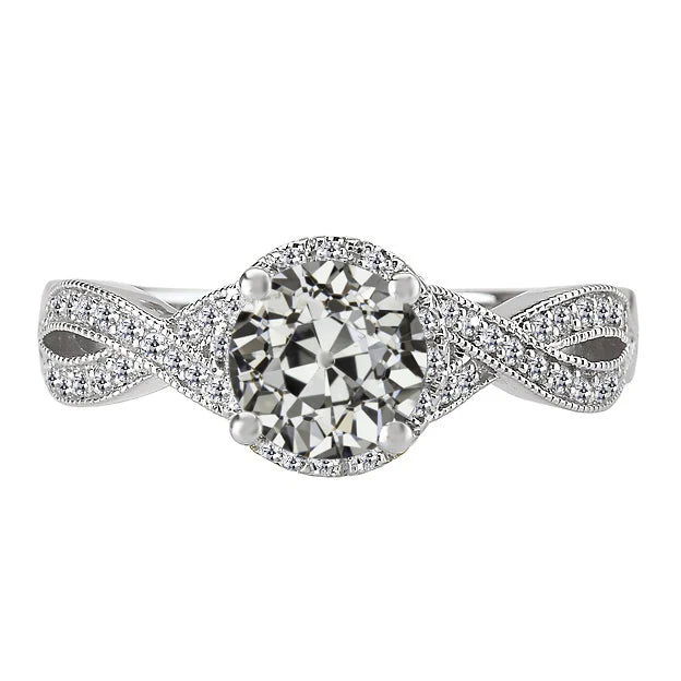 Anello Rotondo Con Vero Diamanti A Taglio Antico, Pavé Intrecciato, 4,50 Carati