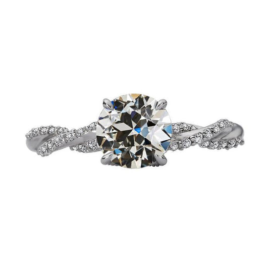 Anello Rotondo Con Vero Diamanti Taglio Vecchio Miniera Con Pavé Con Gambo Ritorto 3,50 Carati