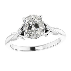 Anello Rotondo E Ovale Con 3 Pietre Di Naturale Diamanti A Taglio Antico, Oro 14K, 3,50 Carati