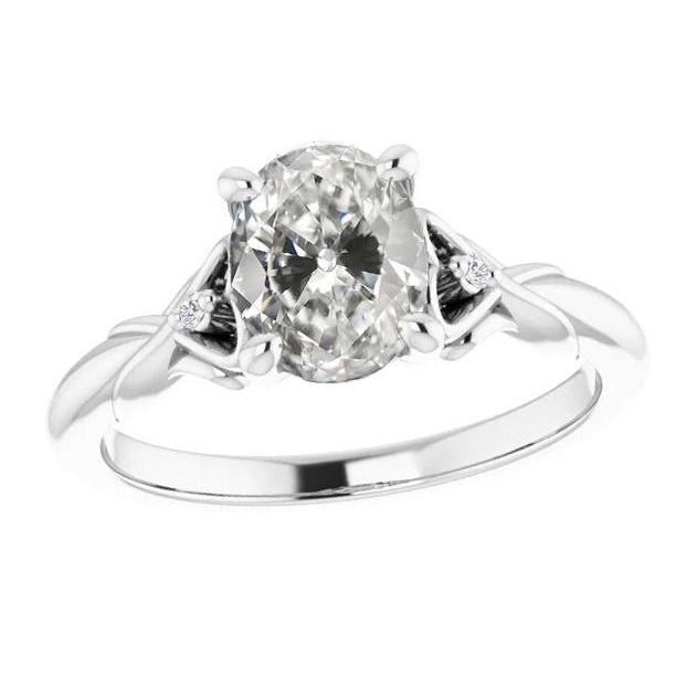 Anello Rotondo E Ovale Con 3 Pietre Di Naturale Diamanti A Taglio Antico, Oro 14K, 3,50 Carati