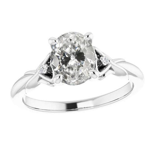 Anello Rotondo E Ovale Con 3 Pietre Di Naturale Diamanti A Taglio Antico, Oro 14K, 3,50 Carati