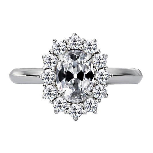 Anello Rotondo E Ovale Con Anello Di Vero Diamanti Da Minatore Vecchio Stile Fiore 4.50 Carati