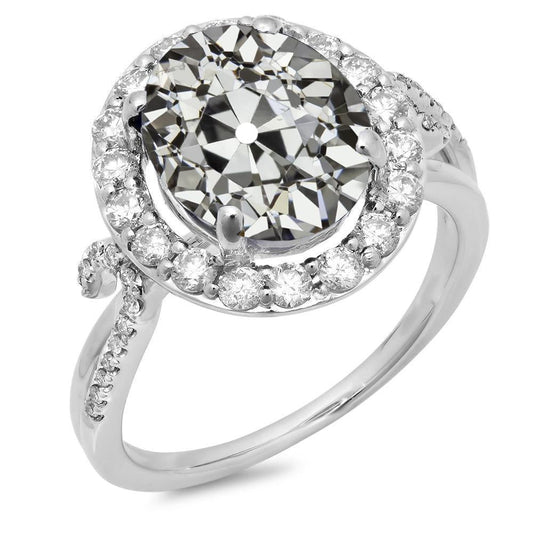 Anello Rotondo E Ovale Con Naturale Diamante A Taglio Antico, Anello A Polo, Set Di Gioielli Da 10 Carati