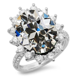 Anello Rotondo E Ovale Con Taglio A Miniera Di Genuino Diamanti Aureola Stile Fiore 11 Carati