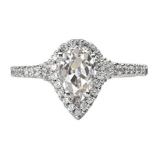 Anello Rotondo E Pera Dell'Anniversario Con Vero Diamante Tagliato A Pera Vecchia Miniera 5 Carati