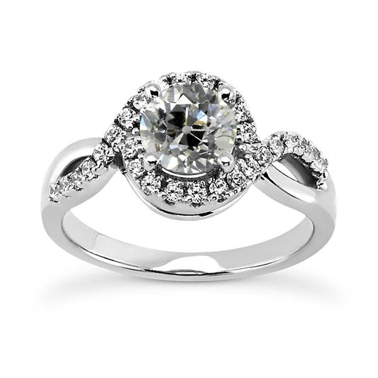Anello Rotondo Halo Old Mine Cut Naturale Diamante Ring Twisted Style 3,75 Carati