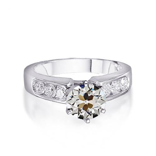 Anello Rotondo In Oro Bianco Con Naturale Diamanti A Taglio Antico In Miniera, 2,50 Carati