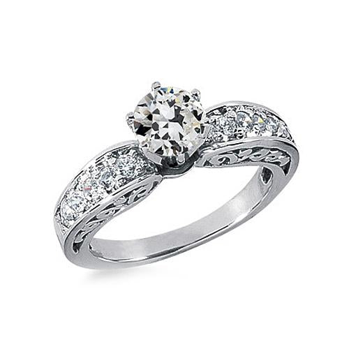 Anello Rotondo In Stile Antico Con Genuino Diamanti A Taglio Antico, 6 Griffe, 2 Carati