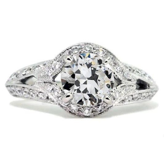 Anello Rotondo In Stile Antico Con Naturale Diamante Da Minatore Vecchio 6 Carati In Oro 14K