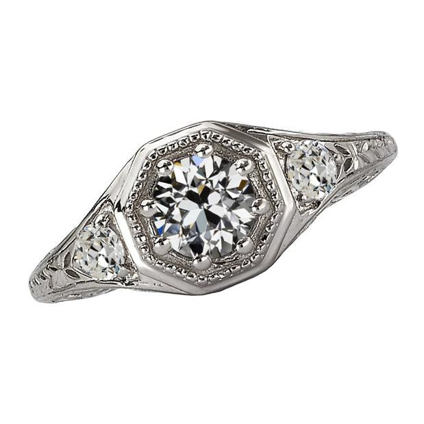 Anello Rotondo In Stile Antico Con Naturale Diamante Taglio Vecchia Miniera, Set Di 8 Punte, 3 Carati