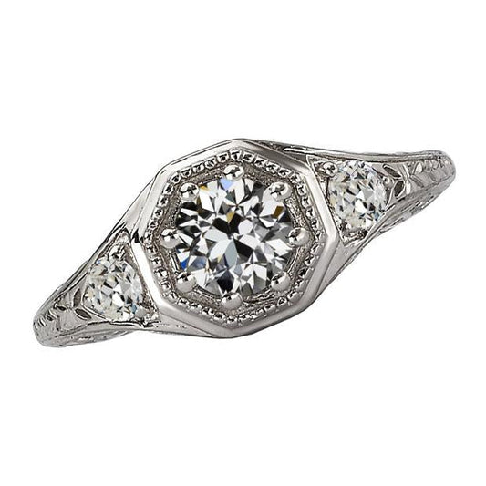 Anello Rotondo In Stile Antico Con Naturale Diamante Taglio Vecchia Miniera, Set Di 8 Punte, 3 Carati