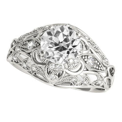 Anello Rotondo In Stile Antico Con Naturale Diamante Taglio Vecchio Miniera 4 Carati Con Gambo Milgrain