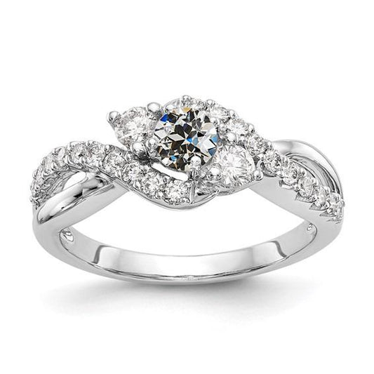 Anello Rotondo Vecchio Minatore Con Genuino Diamante 3 Pietre Stile Ritorto Gambo 2,75 Carati