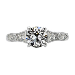 Anello Rotondo Vecchio Minatore Con Genuino Diamante 4 Carati Stile Vintage Milgrain