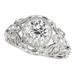 Anello Rotondo Vecchio Minatore Con Genuino Diamante Stile Antico Milgrain 4 Carati