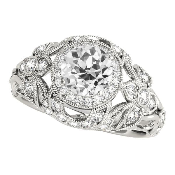 Anello Rotondo Vecchio Minatore Con Genuino Diamante Stile Antico Milgrain 4 Carati