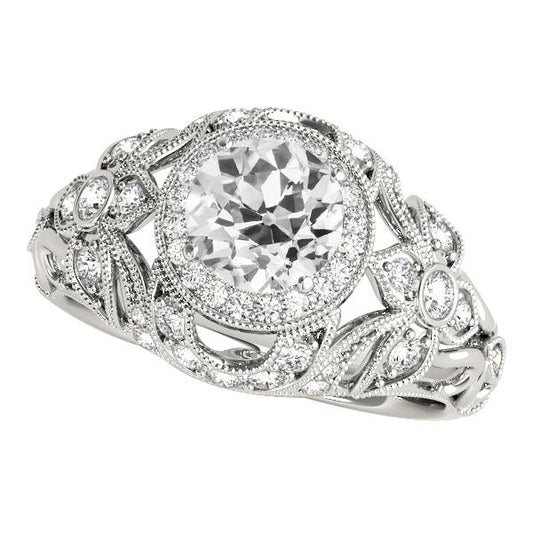 Anello Rotondo Vecchio Minatore Con Genuino Diamante Stile Antico Milgrain 4 Carati