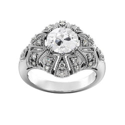 Anello Rotondo Vecchio Minatore Con Genuino Diamante, Gambo Milgrain, 3,25 Carati, Stile Antico