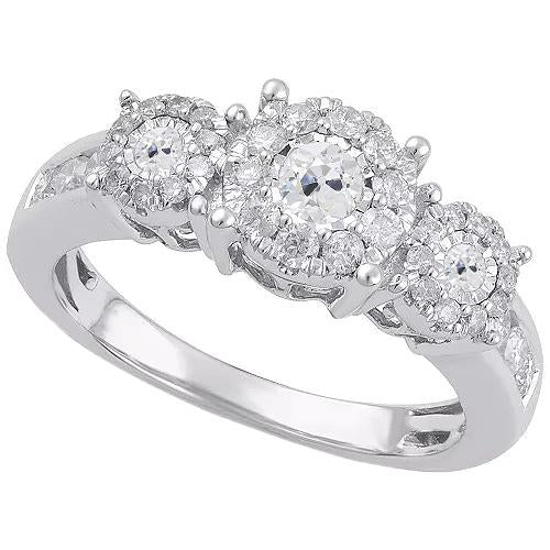 Anello Rotondo Vecchio Minatore Con Vero Diamante 3 Stile Pietra 3 Carati Oro Bianco