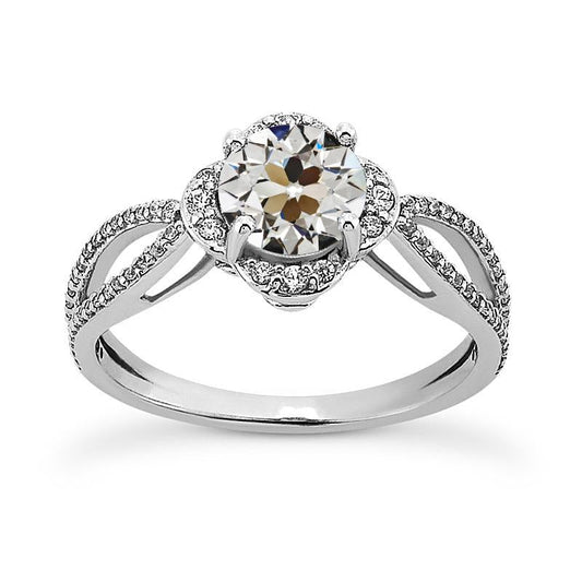 Anello Rotondo Vecchio Minatore Con Vero Diamante Pavé Con Gambo Diviso 4,50 Carati