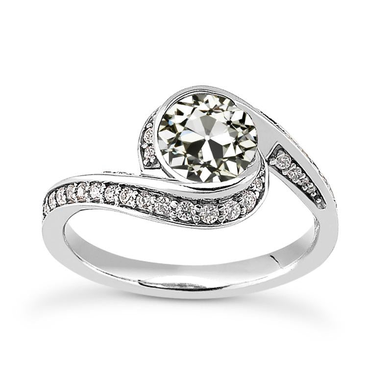Anello Rotondo Vecchio Minatore Genuino Diamante Halo Con Gambo Intrecciato Oro 4,50 Carati