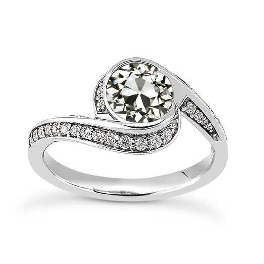 Anello Rotondo Vecchio Minatore Genuino Diamante Halo Con Gambo Intrecciato Oro 4,50 Carati