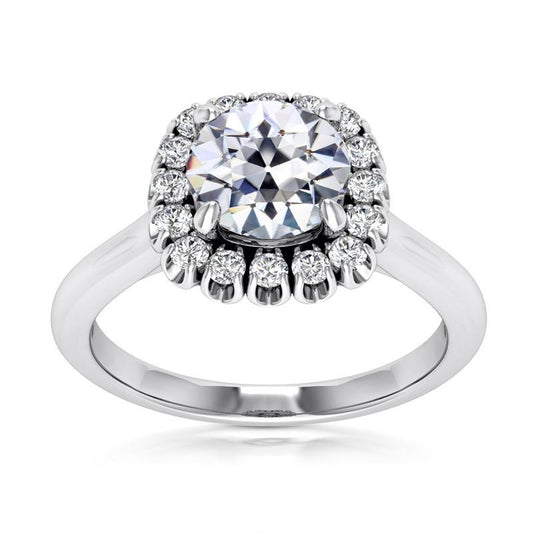 Anello Rotondo Vecchio Minatore Naturale Diamante Halo Anniversary Gold 5.75 Carati