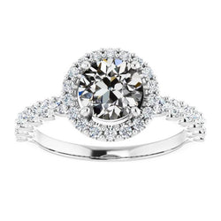 Anello Rotondo Vecchio Minatore Naturale Diamante Halo Ring Set 4,25 Carati