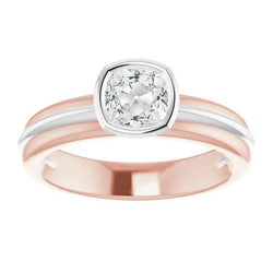 Anello Solitario A Due Toni Cuscino Con Castone Con Naturale Diamanti A Taglio Antico 2,20 Carati