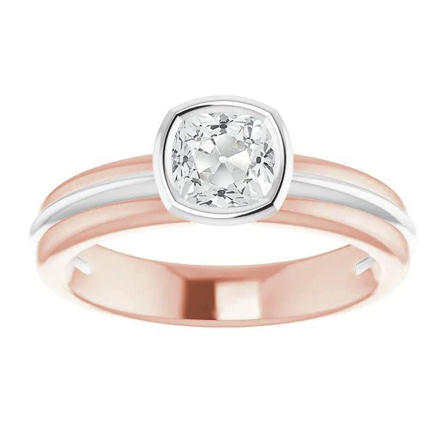Anello Solitario A Due Toni Cuscino Con Castone Con Naturale Diamanti A Taglio Antico 2,20 Carati