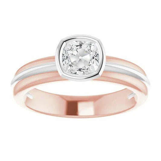 Anello Solitario A Due Toni Cuscino Con Castone Con Naturale Diamanti A Taglio Antico 2,20 Carati