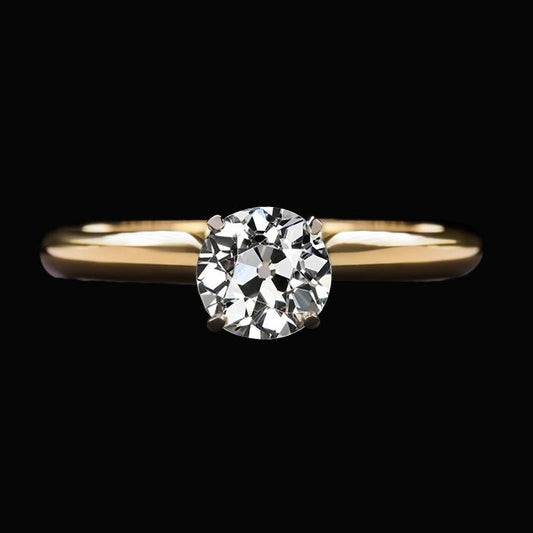 Anello Solitario Anniversario Con Genuino Diamante Taglio Vecchio Rotondo 2 Carati Oro Bicolore