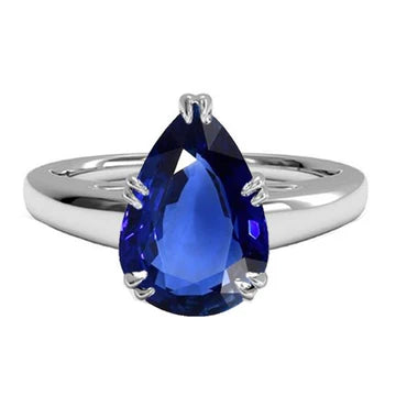 Anello Solitario Anniversario Donna con Zaffiro Blu 3 Carati in oro bianco 14K