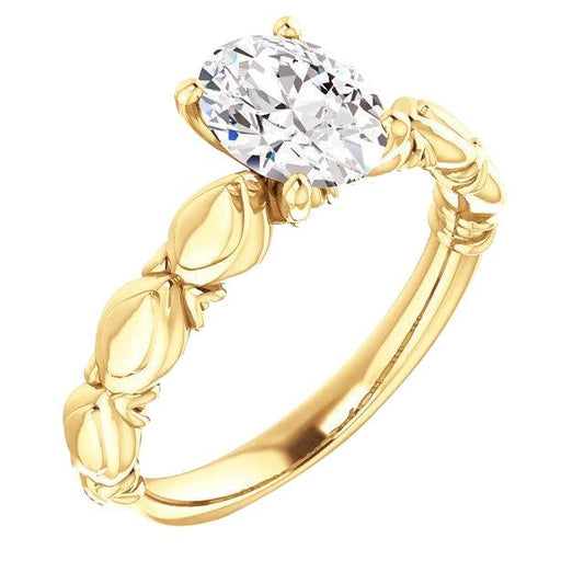 Anello Solitario Anniversario Naturale Diamante Ovale Oro Giallo 1.50 Carati 14K