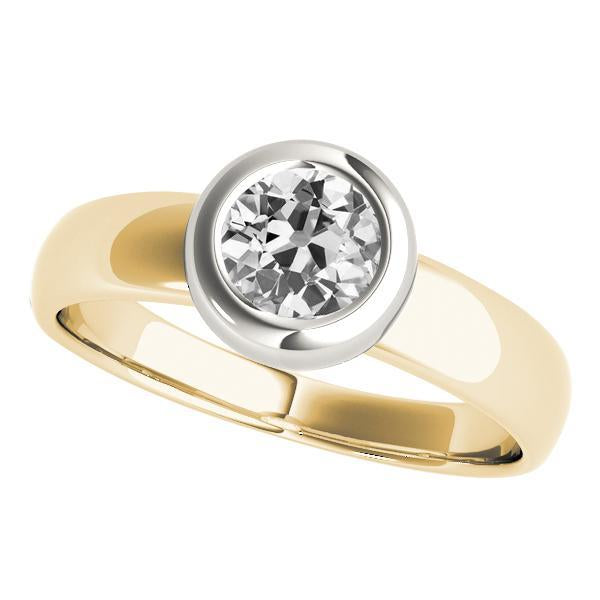 Anello Solitario Bicolore Vecchio Minatore Vero Diamante Bezel Set 1,50 Carati