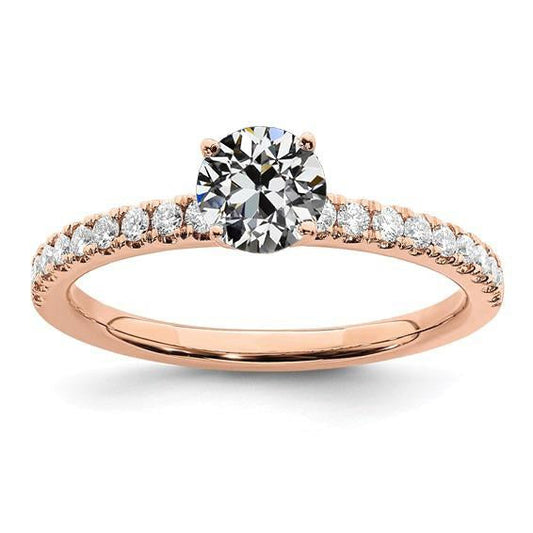 Anello Solitario Con Accenti Genuino Diamante Taglio Vecchio Rotondo 3 Carati Oro Rosa
