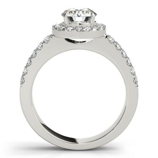 Anello Solitario Con Accenti Halo 1.50 Carati Genuino Diamanti Rotondi Oro Bianco 14K