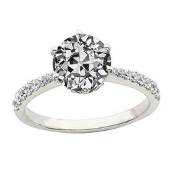 Anello Solitario Con Accenti Tondo Vero Diamante Taglio Vecchia Miniera 3,25 Carati