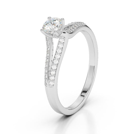 Anello Solitario Con Accento Taglio Rotondo 1.65 Carati Genuino Diamanti Oro Bianco 14K