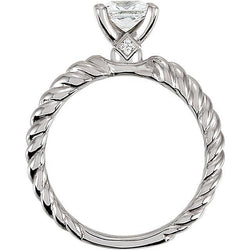 Anello Solitario Con Gambo In Stile Corda Intrecciata Con Naturale Diamante Principessa Da 1.50 Carati