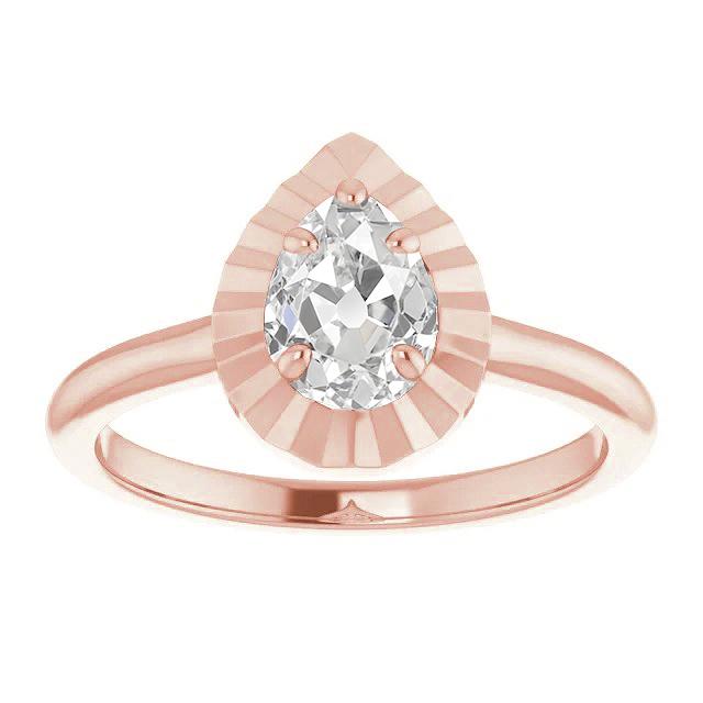 Anello Solitario Con Genuino Diamante A Pera Taglio Antico In Oro Rosa 14K 2,15 Carati