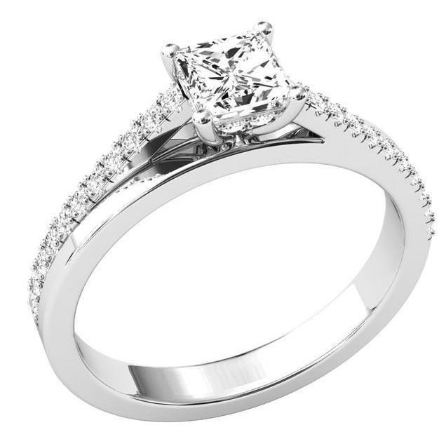 Anello Solitario Con Genuino Diamante Da 2,50 Carati, Taglio Rotondo E Princess In Oro Bianco 14K