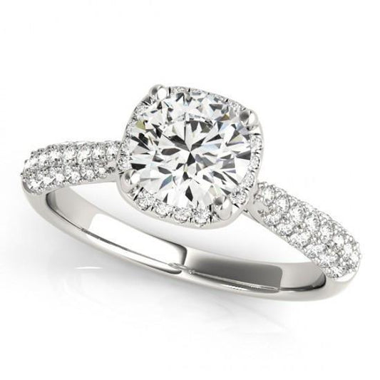 Anello Solitario Con Genuino Diamante Halo Con Accento 1.50 Carati Nuovo Oro Bianco 14K