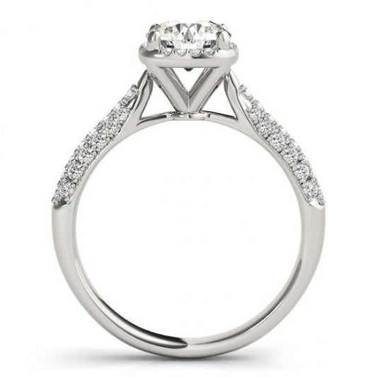 Anello Solitario Con Genuino Diamante Halo Con Accento 1.50 Carati Nuovo Oro Bianco 14K